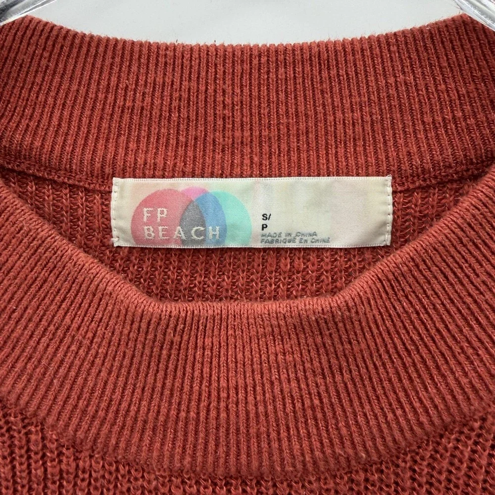 Free People Beach Malibu Surf Sweater Size S Ribbed‎ Oversized Slouchy Pink Red